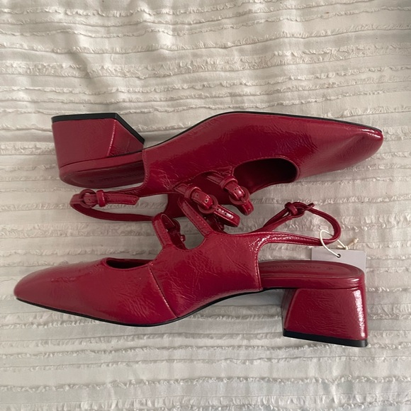 Stradivarius Cherry Red Patent Leather Heeled Mary Jane - Picture 8 of 10